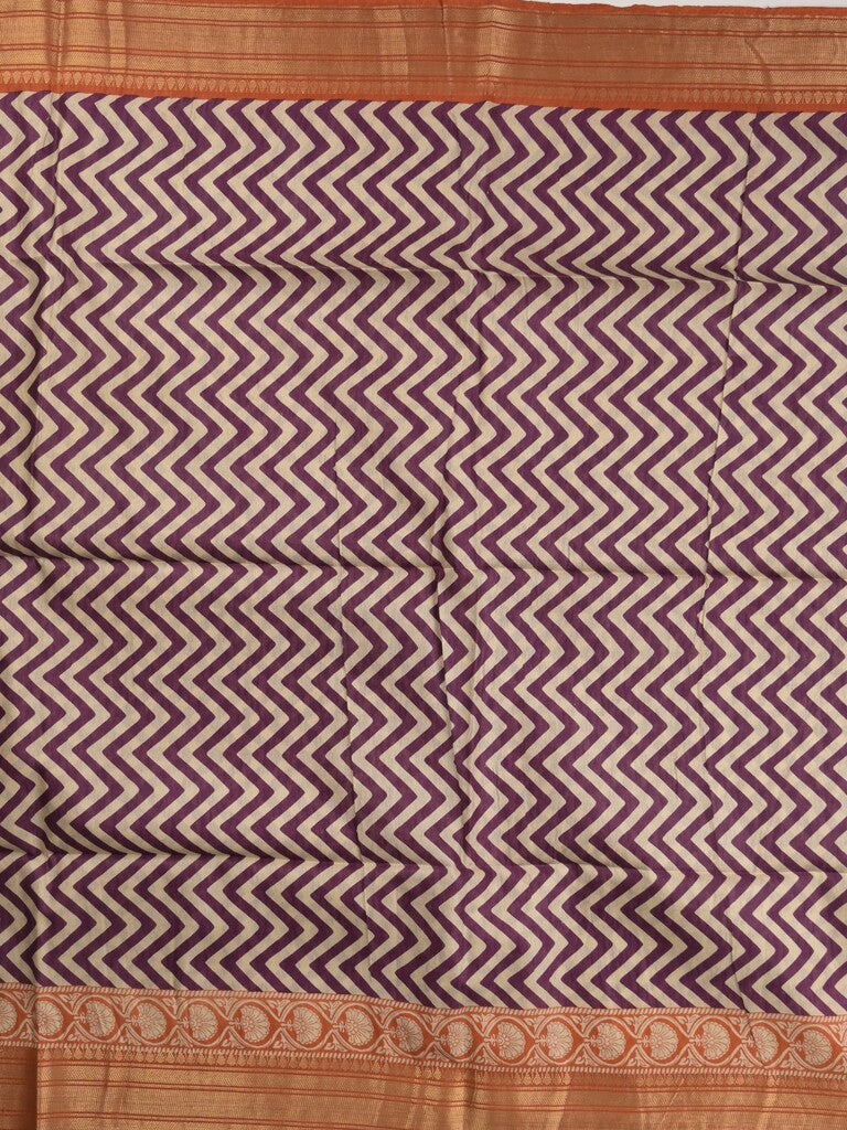 Tussar fancy saree allover stripes and zari border with printed blouse and contrast blouse