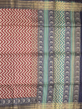 Tussar fancy saree allover stripes and zari border with printed blouse and contrast blouse