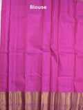 Kanchi pattu saree pinkish orange color allover zari motifs & zari border with rich pallu and contrast plain blouse