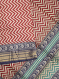 Tussar fancy saree allover stripes and zari border with printed blouse and contrast blouse