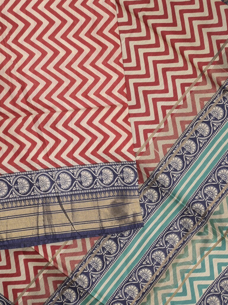 Tussar fancy saree allover stripes and zari border with printed blouse and contrast blouse
