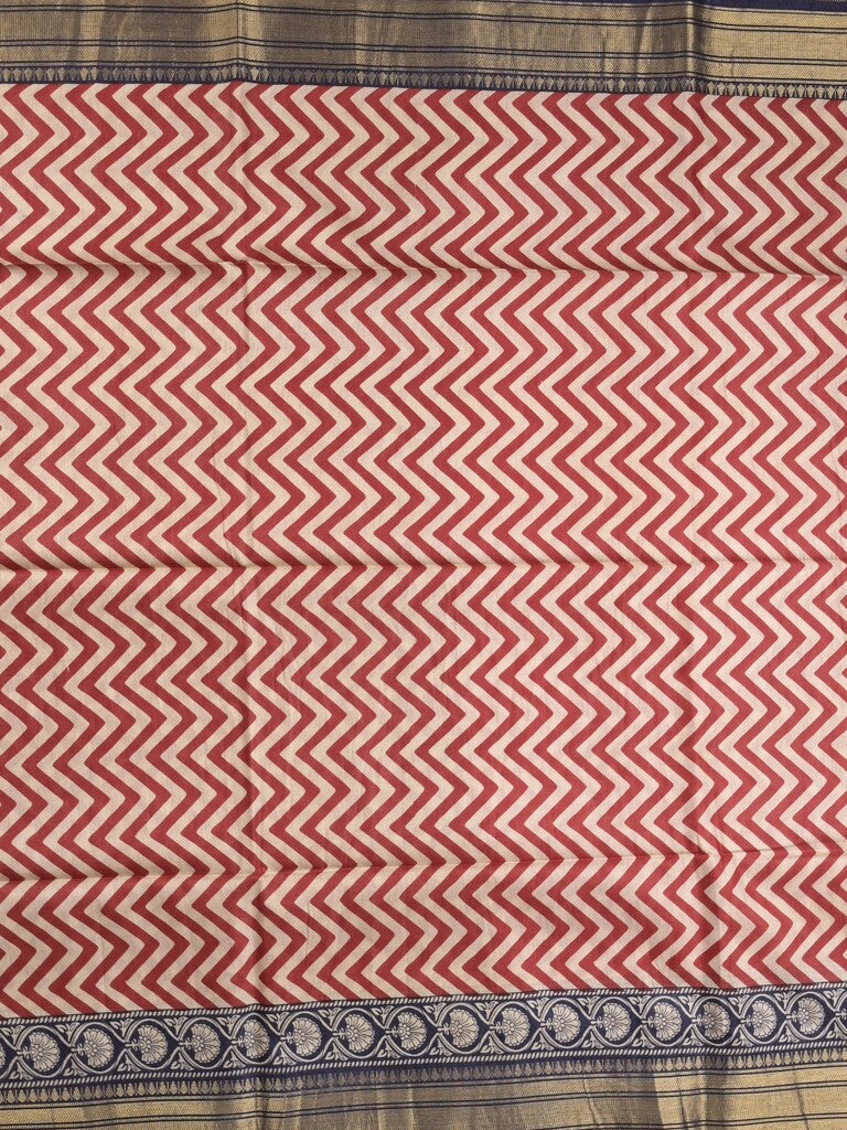 Tussar fancy saree allover stripes and zari border with printed blouse and contrast blouse