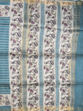 Tussar fancy saree with allover stripes and printed border with attached plain blouse