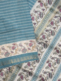Tussar fancy saree with allover stripes and printed border with attached plain blouse