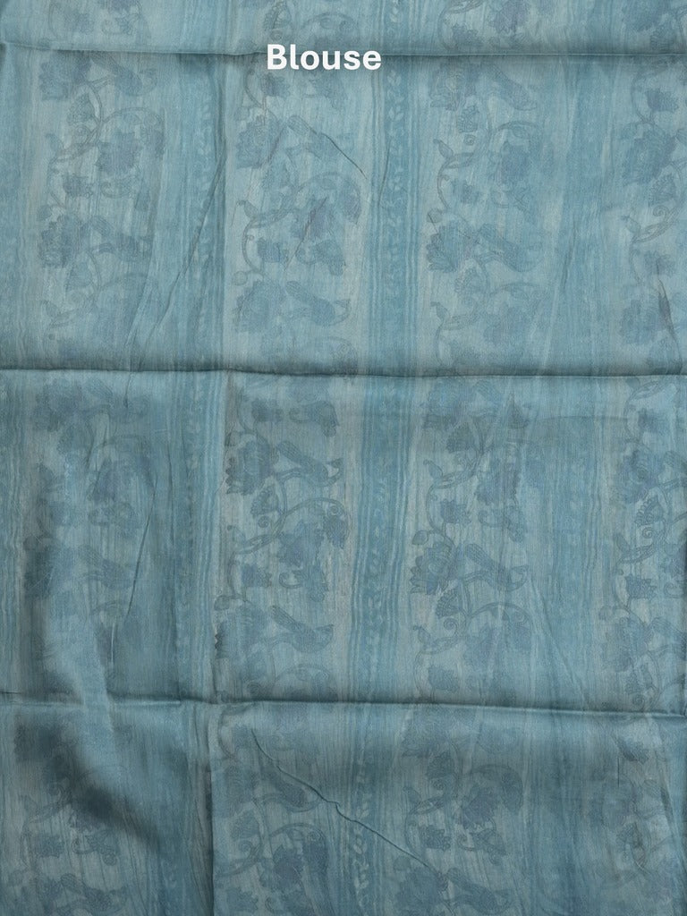 Tussar fancy saree with allover stripes and printed border with attached plain blouse