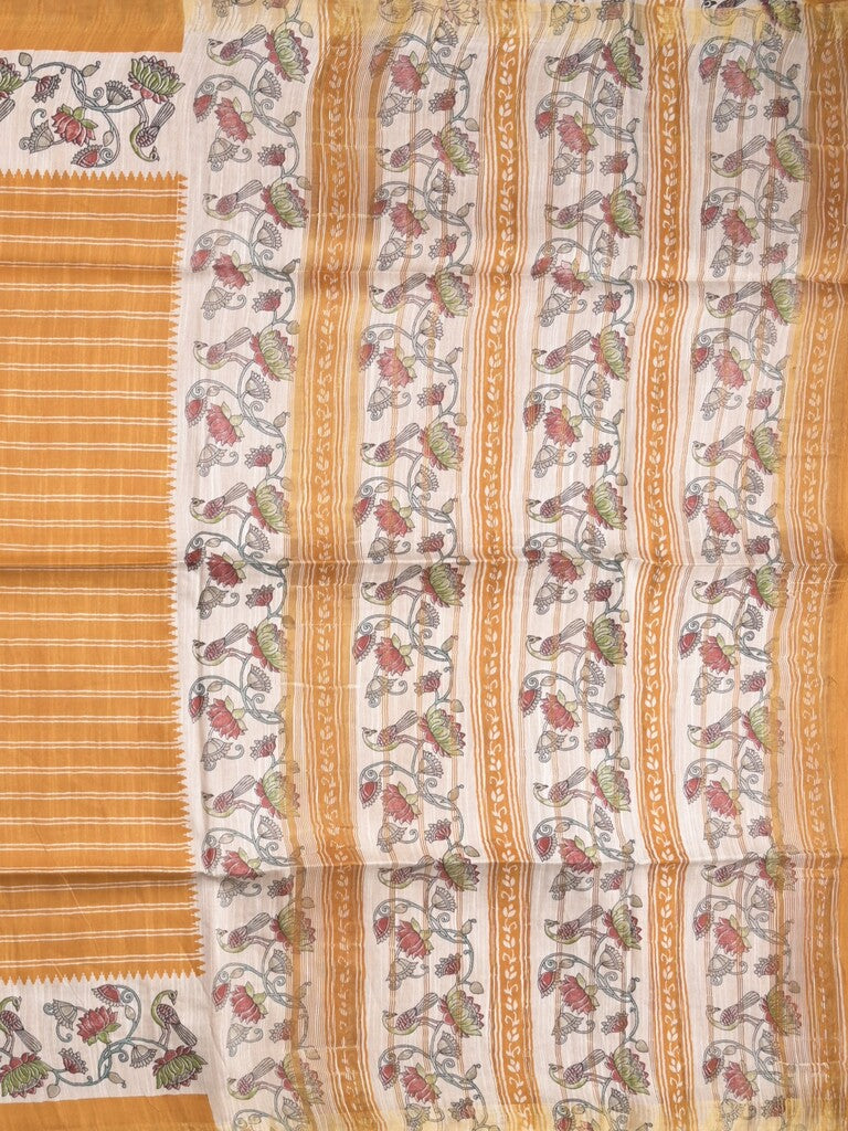 Tussar fancy saree with allover stripes and printed border with attached plain blouse