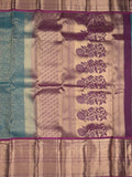 Kanchi pattu saree peacock blue color allover zari weaves & zari border with rich pallu and contrast plain blouse