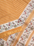 Tussar fancy saree with allover stripes and printed border with attached plain blouse