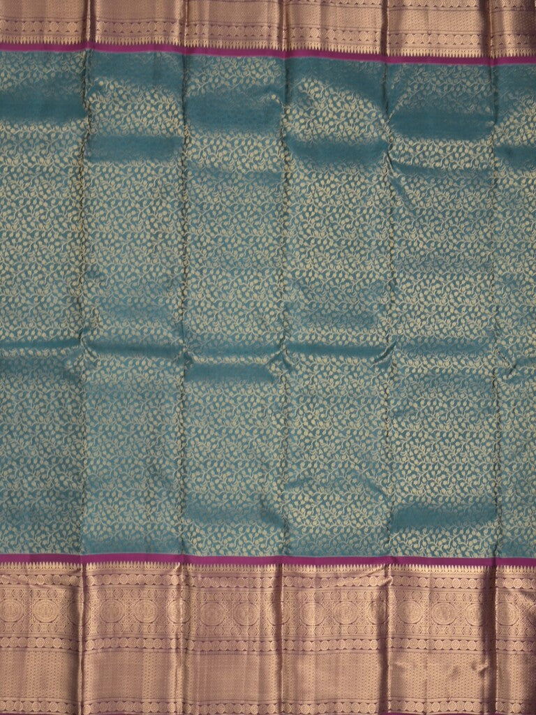 Kanchi pattu saree peacock blue color allover zari weaves & zari border with rich pallu and contrast plain blouse