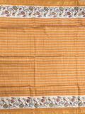 Tussar fancy saree with allover stripes and printed border with attached plain blouse