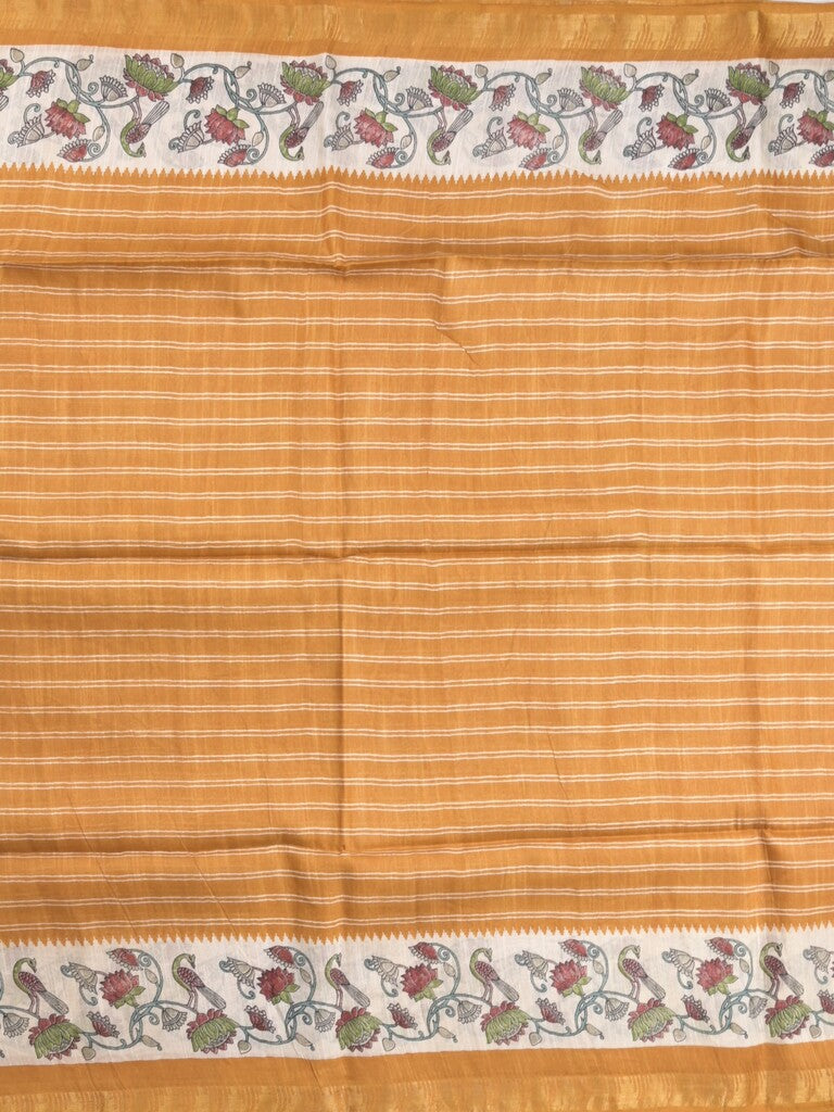 Tussar fancy saree with allover stripes and printed border with attached plain blouse