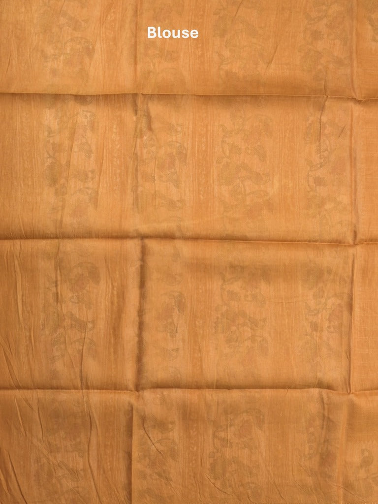 Tussar fancy saree with allover stripes and printed border with attached plain blouse