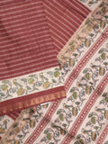 Tussar fancy saree with allover stripes and printed border with attached plain blouse