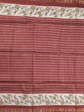Tussar fancy saree with allover stripes and printed border with attached plain blouse