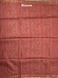 Tussar fancy saree with allover stripes and printed border with attached plain blouse