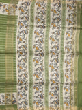 Tussar fancy saree with allover stripes and printed border with attached plain blouse