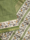 Tussar fancy saree with allover stripes and printed border with attached plain blouse