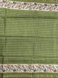Tussar fancy saree with allover stripes and printed border with attached plain blouse