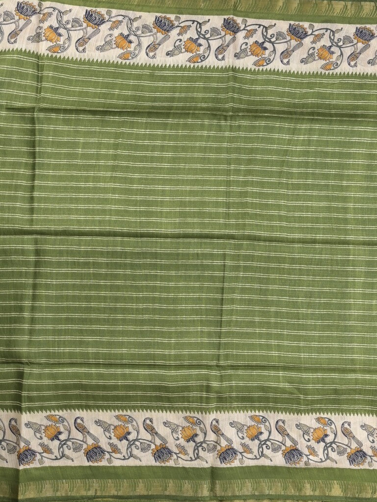 Tussar fancy saree with allover stripes and printed border with attached plain blouse