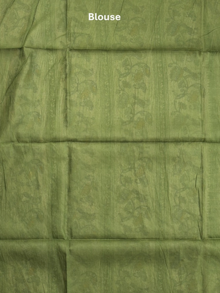 Tussar fancy saree with allover stripes and printed border with attached plain blouse