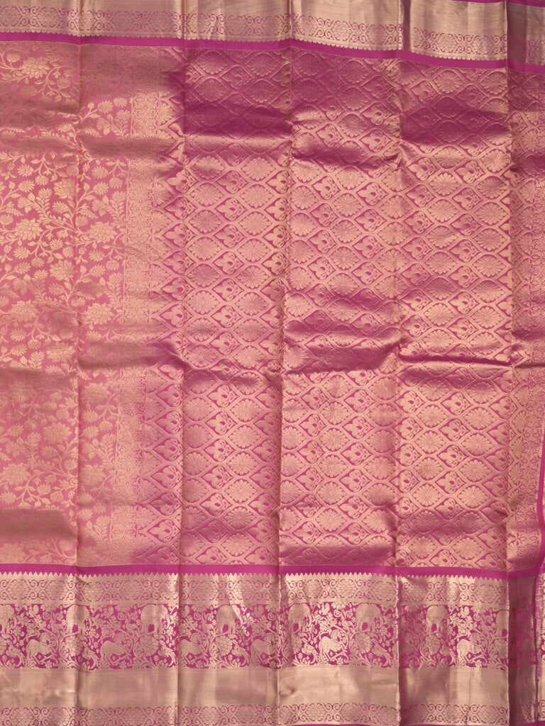 Kanchi pattu saree onion pink color allover zari weaves & zari border with rich pallu and contrast plain blouse