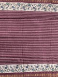Tussar fancy saree with allover stripes and printed border with attached plain blouse