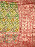 Dola silk fancy saree multi color allover weaves & zari border with rich pallu and attached plain blouse