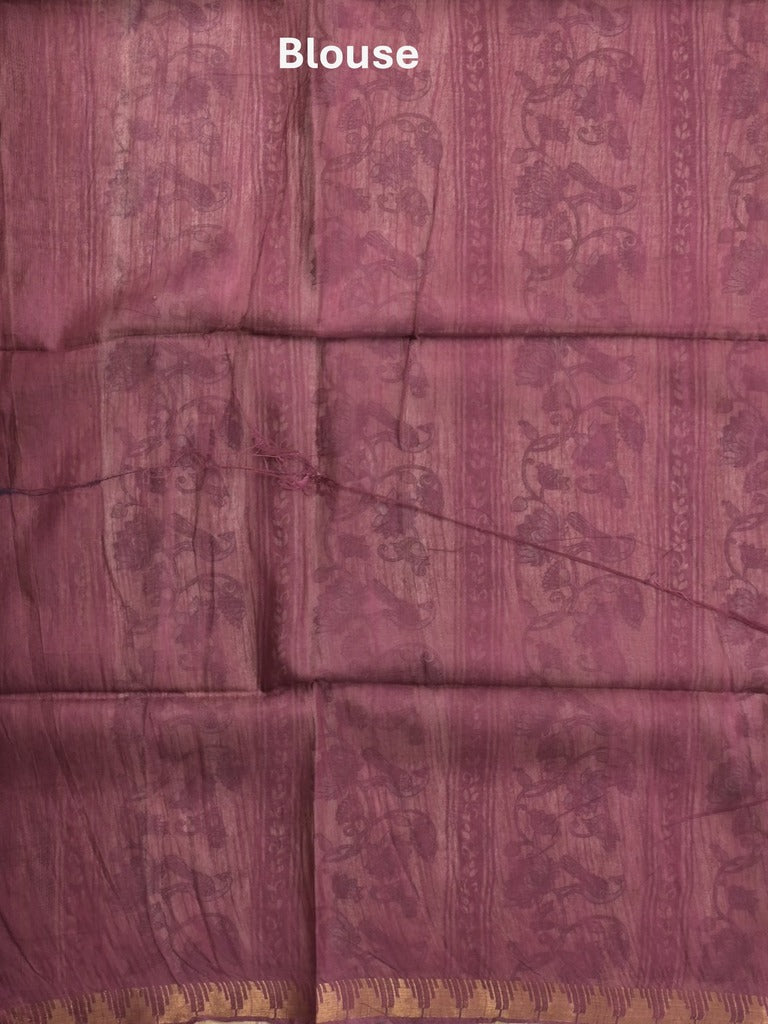 Tussar fancy saree with allover stripes and printed border with attached plain blouse