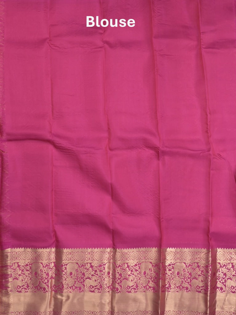 Kanchi pattu saree onion pink color allover zari weaves & zari border with rich pallu and contrast plain blouse