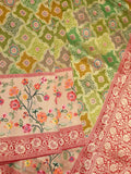 Dola silk fancy saree multi color allover weaves & zari border with rich pallu and attached plain blouse