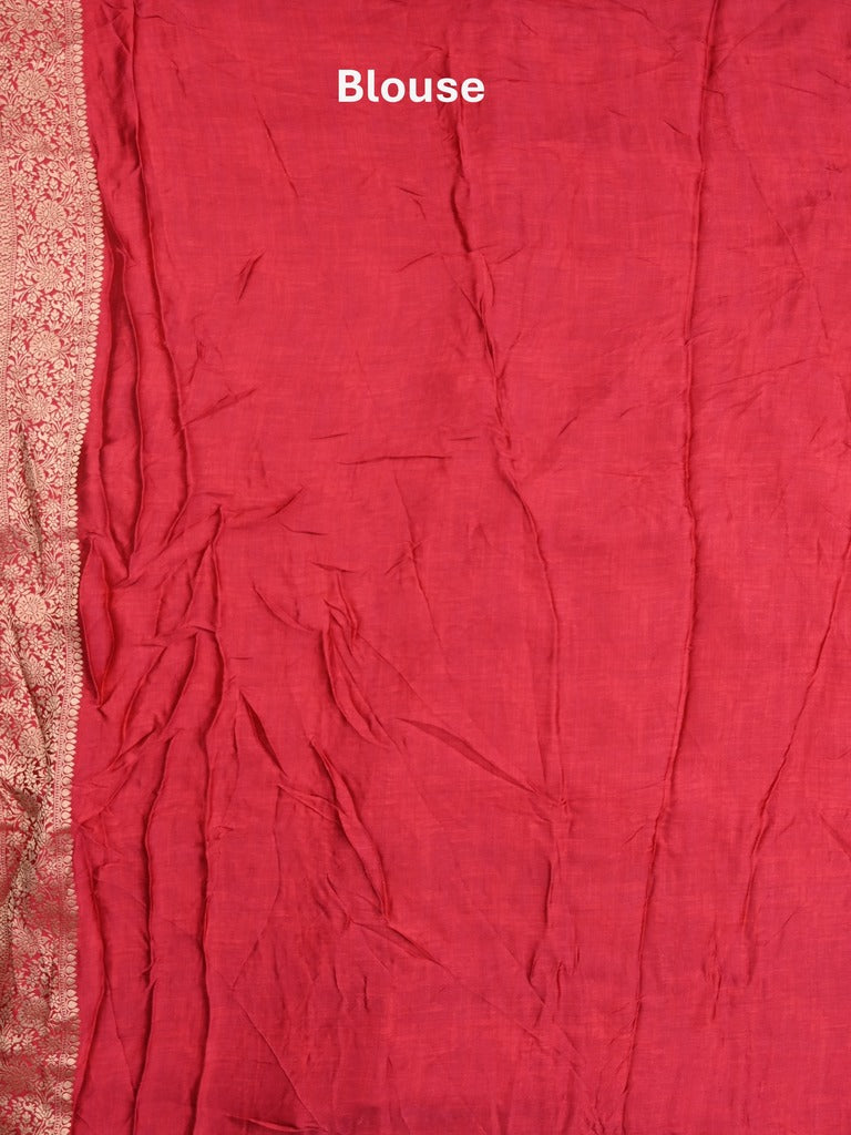Dola silk fancy saree pink and red color allover weaves & zari border with rich pallu and attached plain blouse