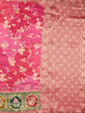Dola silk fancy saree pink and red color allover weaves & zari border with rich pallu and attached plain blouse