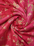 Dola silk fancy saree pink and red color allover weaves & zari border with rich pallu and attached plain blouse