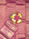Kanchi pattu saree onion pink color allover zari weaves & zari border with rich pallu and contrast plain blouse