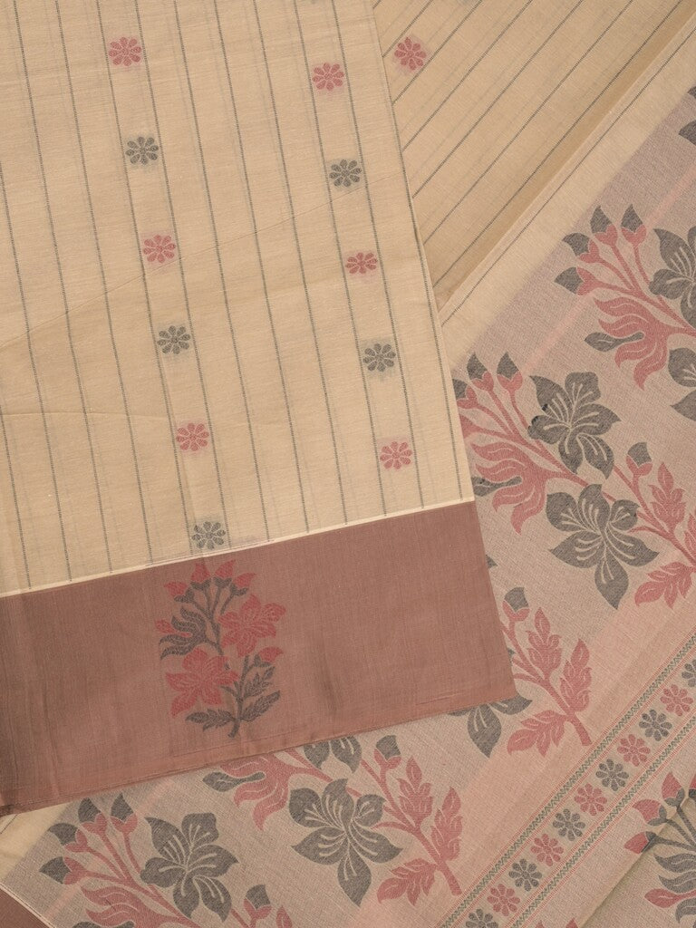 Kanchi cotton saree with allover motifs and contrast border paired with self-blouse