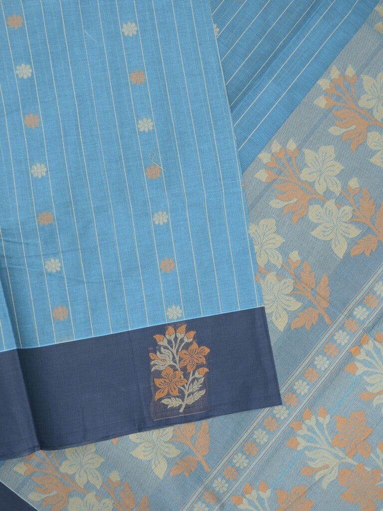 Kanchi cotton saree with allover motifs and contrast border paired with self-blouse