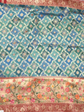 Dola silk fancy saree blue color allover weaves & zari border with rich pallu and attached plain blouse