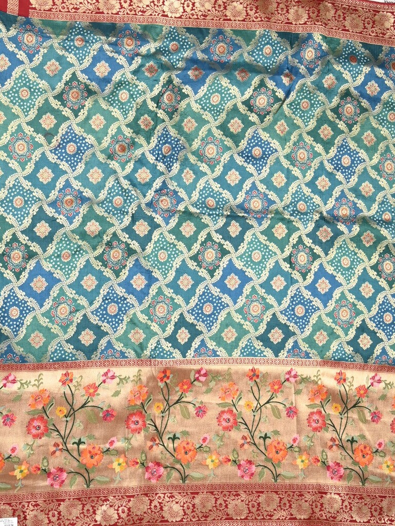 Dola silk fancy saree blue color allover weaves & zari border with rich pallu and attached plain blouse