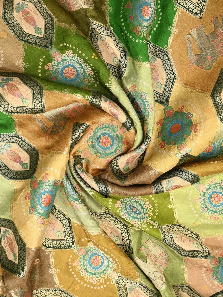 Dola silk fancy saree multi color allover weaves & zari border with rich pallu and attached plain blouse Copy