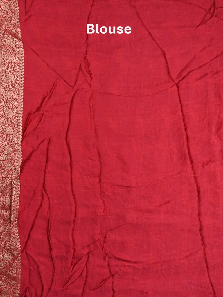 Dola silk fancy saree red color allover weaves & zari border with rich pallu and attached plain blouse
