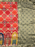 Dola silk fancy saree red color allover weaves & zari border with rich pallu and attached plain blouse