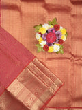 Kanchi pattu saree red color allover zari weaves & zari border with rich pallu and contrast plain blouse