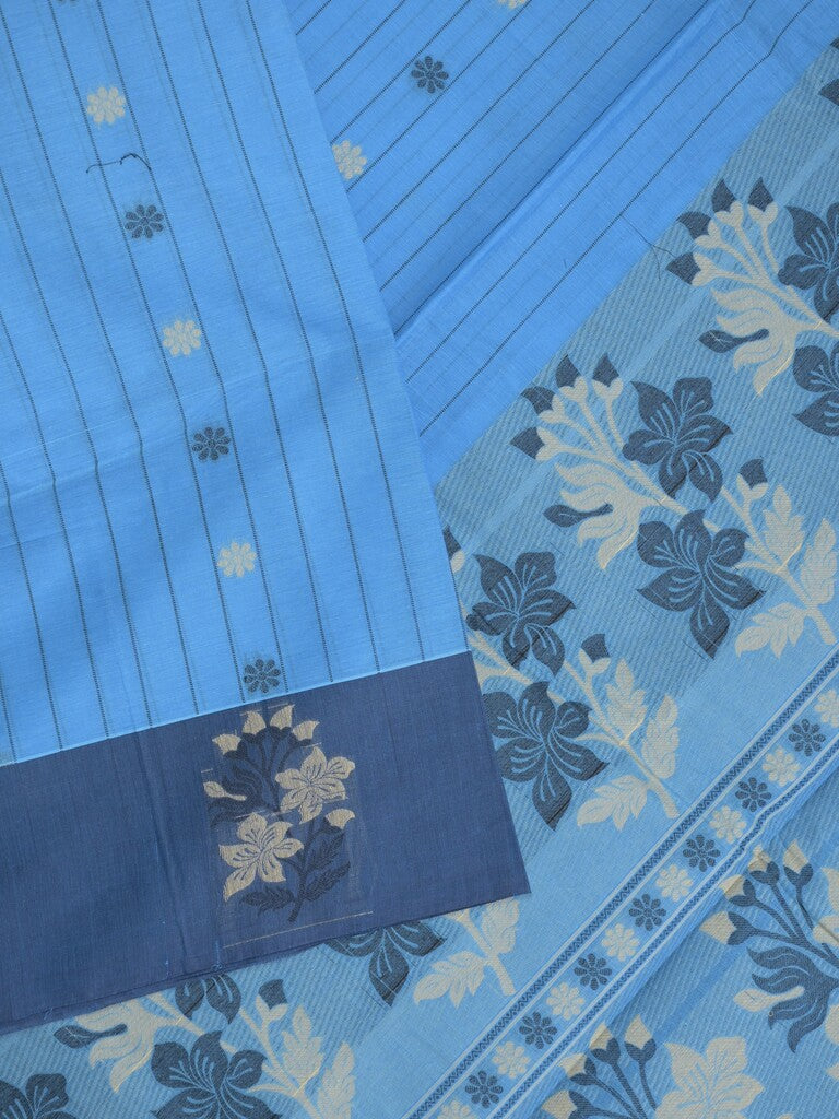 Kanchi cotton saree with allover motifs and contrast border paired with self-blouse