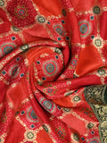 Dola silk fancy saree red color allover weaves & zari border with rich pallu and attached plain blouse