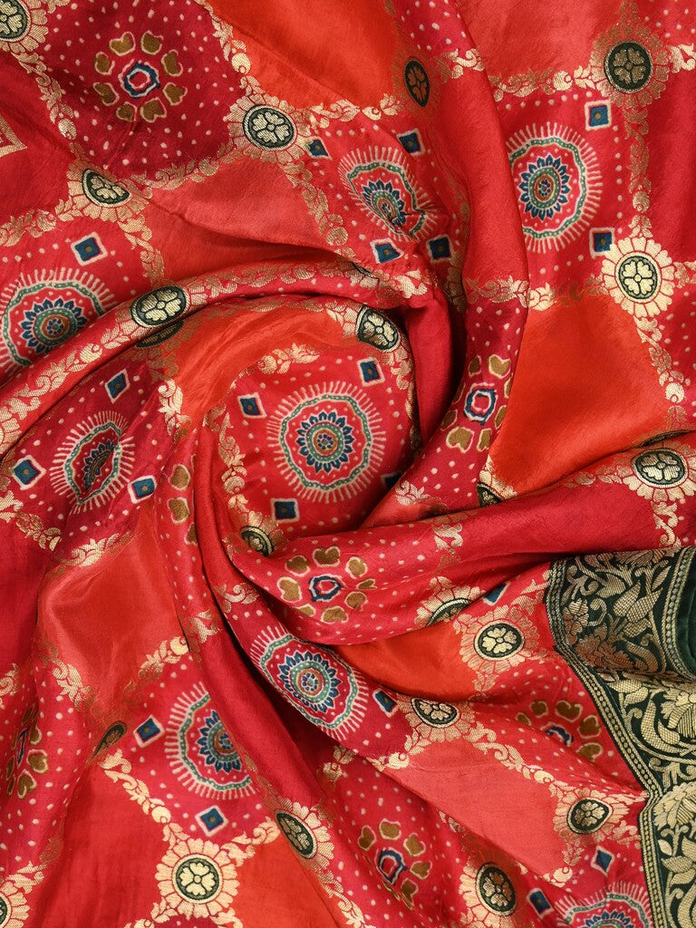 Dola silk fancy saree red color allover weaves & zari border with rich pallu and attached plain blouse