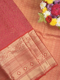 Kanchi pattu saree red color allover zari weaves & zari border with rich pallu and contrast plain blouse