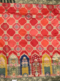 Dola silk fancy saree red color allover weaves & zari border with rich pallu and attached plain blouse