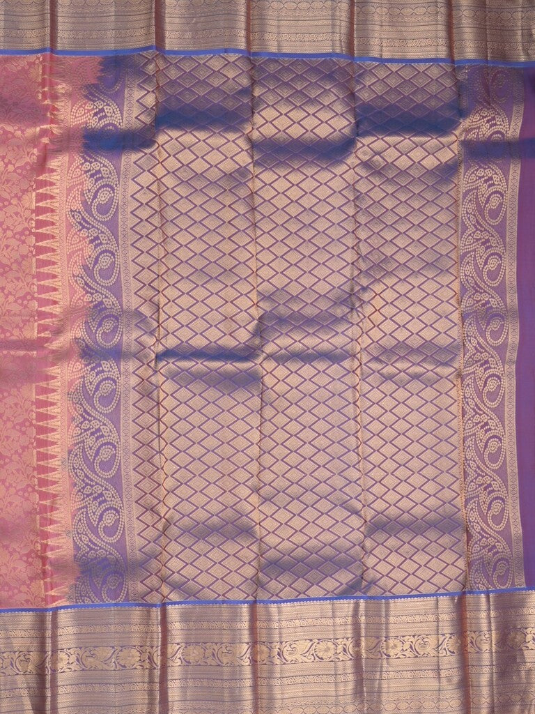 Kanchi pattu saree light pink color allover zari weaves & zari border with rich pallu and contrast plain blouse