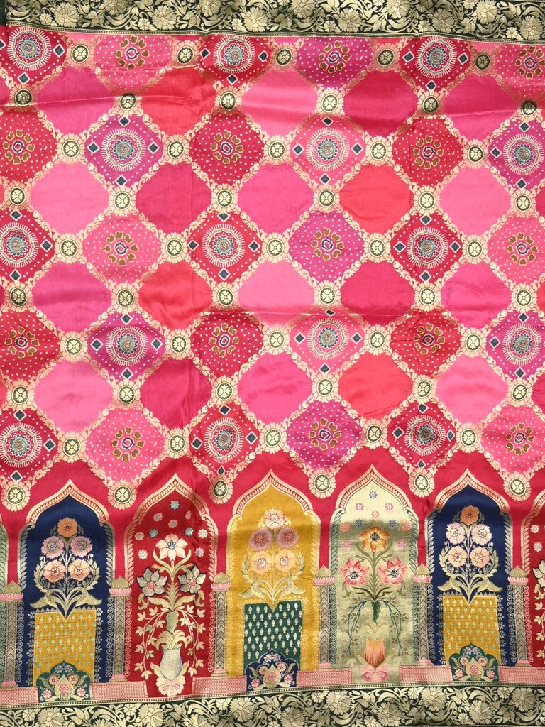 Dola silk fancy saree pink color allover weaves & zari border with rich pallu and attached plain blouse