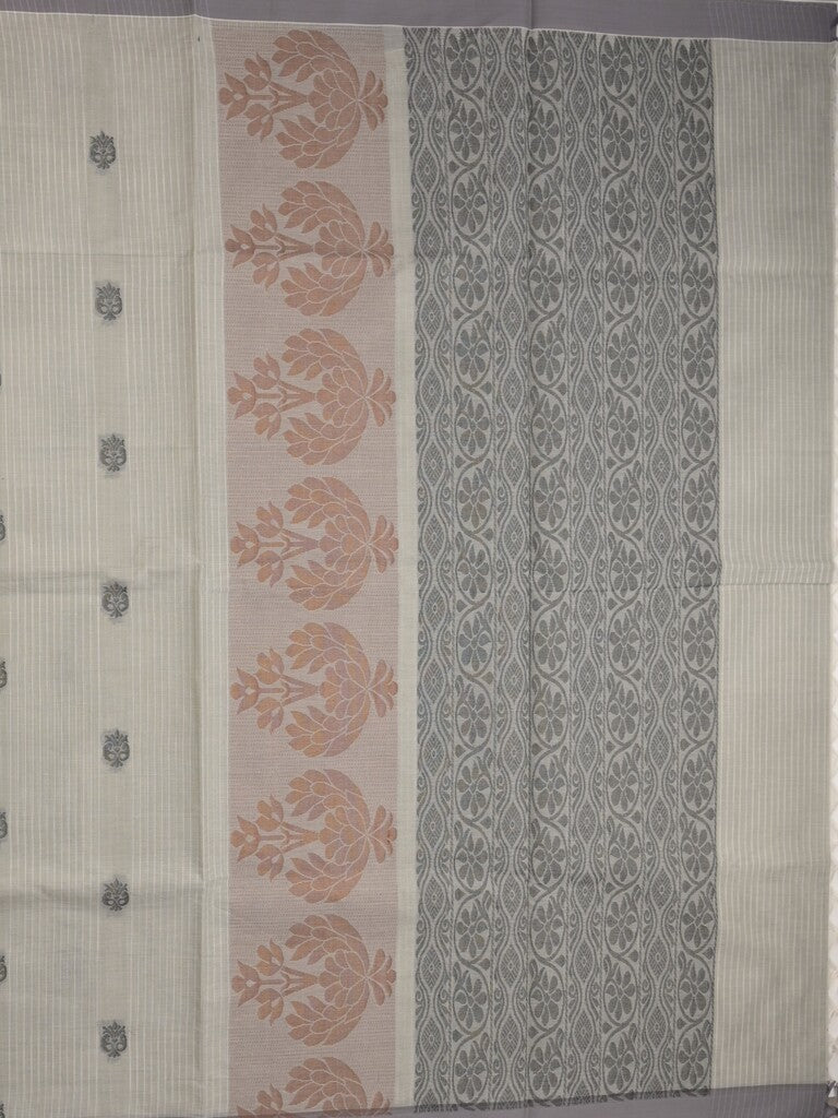 Kanchi cotton saree with allover motifs & contrast border with attached blouse